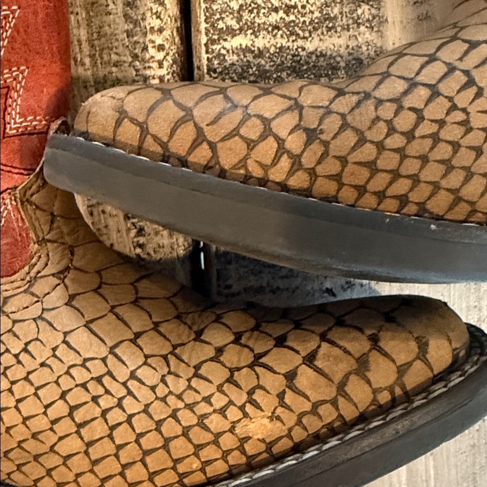 Kids Two-Tone Brown and Red Pull-On Western Boots - Picture 7 of 16